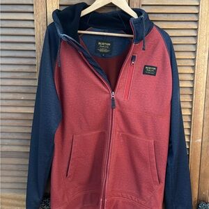 Burton Heathered Red and blue zip up hoodie.